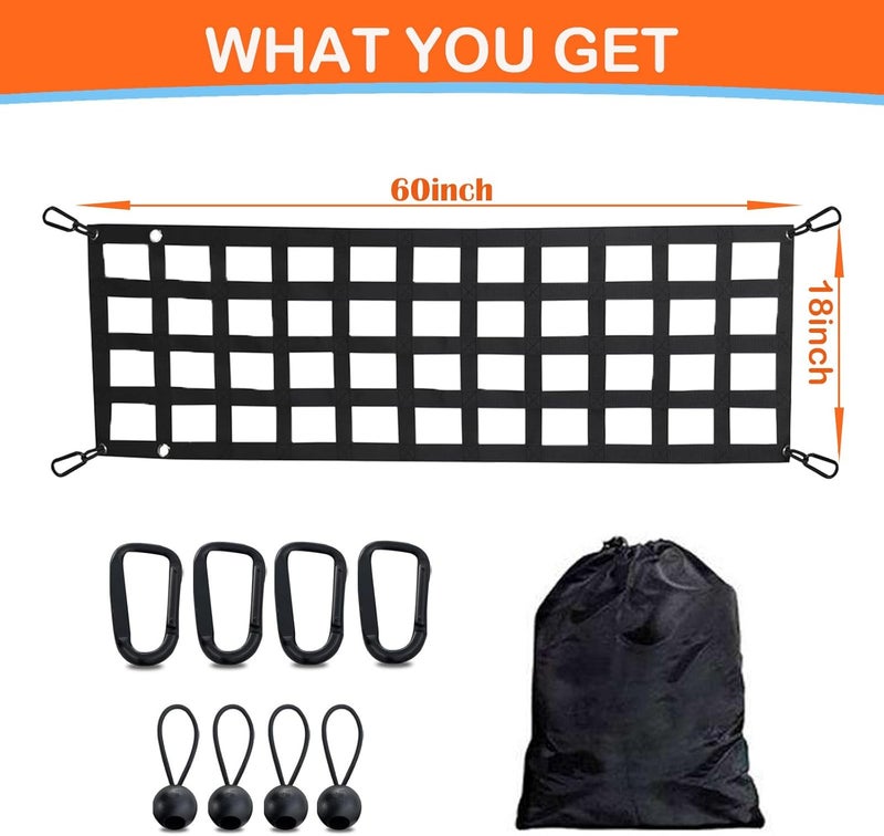 MIYIMORE Easy-to-Use Full-Size Pickup Truck Tailgate Net, 60" x 18" Heavy-Duty Tailgate Cargo Net for All-Weather Use, Suitable for Ford, Chevrolet, Toyota, GMC, RAM, Tacoma, etc. Black - Image 2